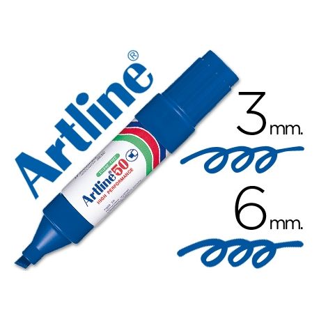 ROTULADOR ARTLINE MARCADOR PERMANENTE EK-50 AZUL -PUNTA BISELADA 6 MM -PAPEL METAL Y CRISTAL