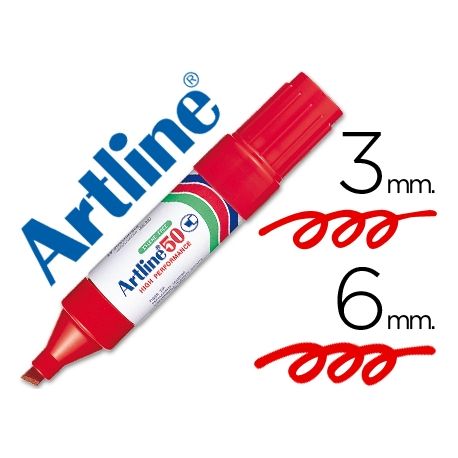 ROTULADOR ARTLINE MARCADOR PERMANENTE EK-50 ROJO -PUNTA BISELADA 6 MM -PAPEL METAL Y CRISTAL