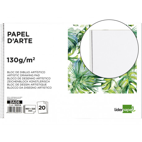 BLOC DIBUJO LIDERPAPEL ARTISTICO ESPIRAL 460X325MM 20 HOJAS 130G M2 SIN RECUADRO PERFORADO