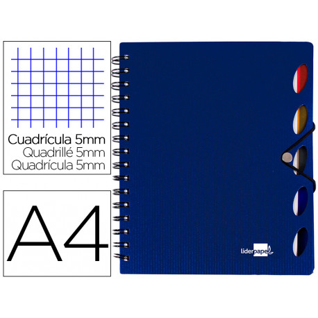 CUADERNO ESPIRAL LIDERPAPEL A4 MICRO EXECUTIVE TAPA PLASTICO 100H 80 GR CUADRO 5MM 5 SEPARADORES CON