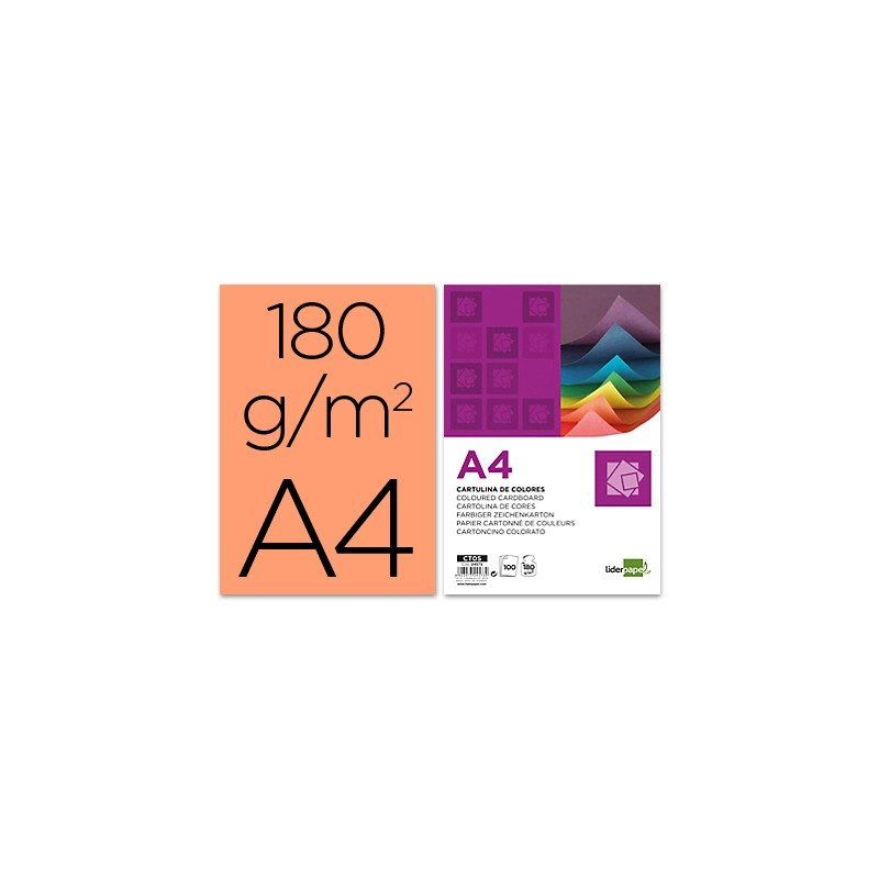 CARTULINA LIDERPAPEL A4 180G/M2 SALMON