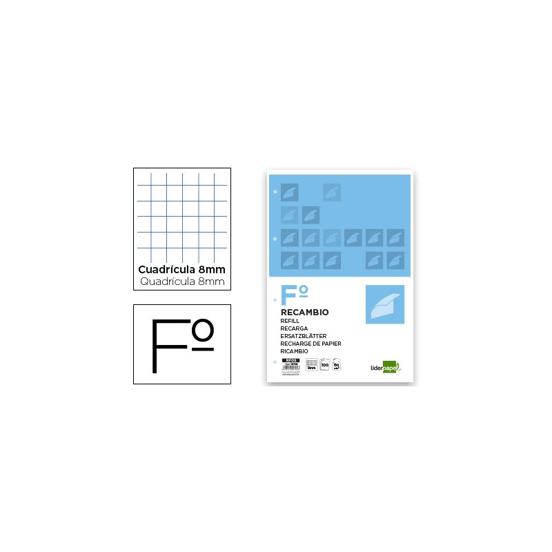 RECAMBIO LIDERPAPEL FOLIO 100 H 4TF-08 CUADRO 8 MM 4 TALADROS CON MARGEN