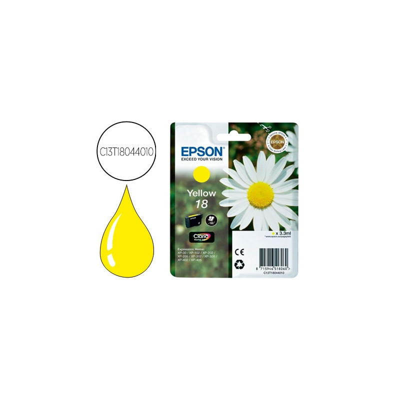 INK-JET EPSON T18 AMARILLO EXPRESSION HOME XP-102 XP-205 XP-305 XP-405 CAPACIIDAD 180 PAG