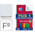 BLOC ESPIRAL OXFORD TAPA FLEXIBLE OPTIK PAPER FOLIO 50 HOJAS 90 GR CUADROS 4 MM PACK DE 4