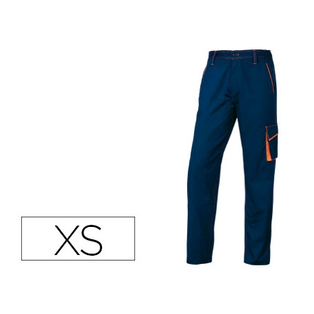 PANTALON DE TRABAJO DELTAPLUS CINTURA AJUSTABLE 5 BOLSILLOS COLOR AZUL NARANJA TALLA XS