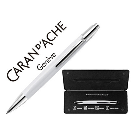 BOLIGRAFO CARAN D'ACHE ALCHEMIX CUERPO LACA BLANCA ADORNOS CROMADOS BRILLANTE CON ESTUCHE PUNTA MEDI