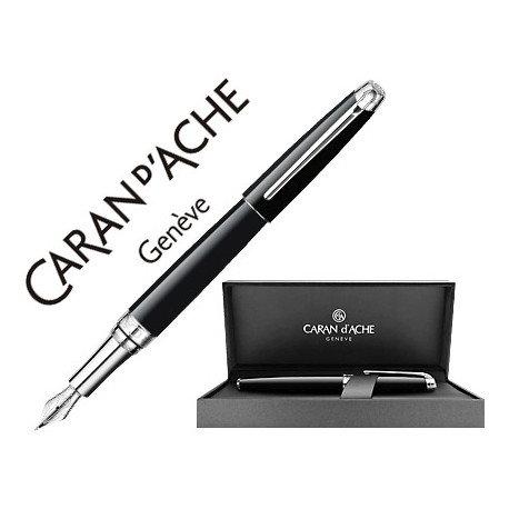 PLUMA CARAN D'ACHE LEMAN EBONY LACA CHINA NEGRA ADORNOS PLATEADOS RODIADOS PLUMIN ORO 18K RODIADO CO