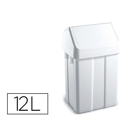 PAPELERA CONTENEDOR TTS PLASTICO CON TAPADERA MAX 12 LITROS BLANCA 400X230X200 MM