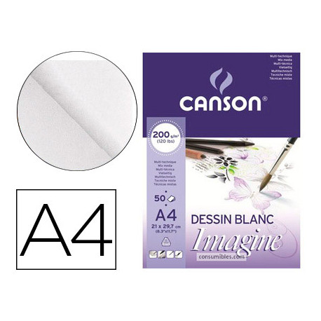 Bloc Dibujo Multitecnicas Canson DIN A4 50 hojas 200 gr Encolado (64842)