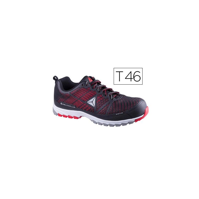 ZAPATOS DE SEGURIDAD DELTAPLUS DE POLIURETANO Y MALLA AIREADA S1P NEGRO Y ROJO TALLA 46