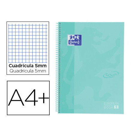 CUADERNO ESPIRAL OXFORD EBOOK 1 SCHOOL TOUCH TE DIN A4+ 80 HOJAS CUADRO 5 MM CON MARGEN MINT PASTEL