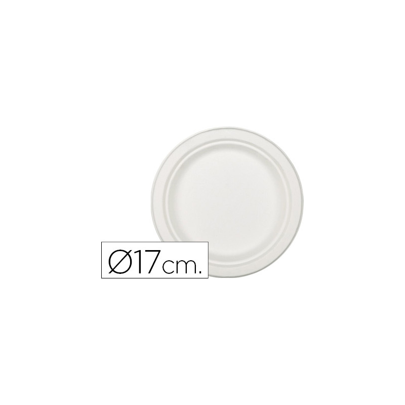 PLATO DE FIBRA NATURAL NUPIK BIODEGRADABLE BLANCO 17 CM DE DIAMETRO APTO MICROONDAS PAQUETE DE 50 UN