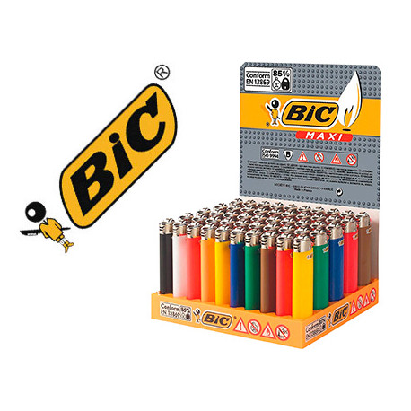 ENCENDEDOR BIC MAXI J26 EXPOSITOR DE 50 UNIDADES COLORES SURTIDOS