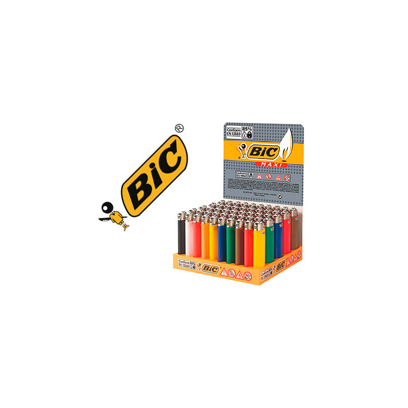 ENCENDEDOR BIC MAXI J26 EXPOSITOR DE 50 UNIDADES COLORES SURTIDOS