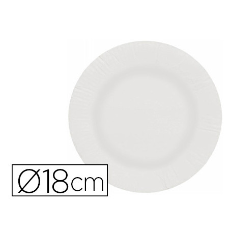 PLATO PAPEL RECICLABLE BLANCO 18 CM PAQUETE 100 UNIDADES