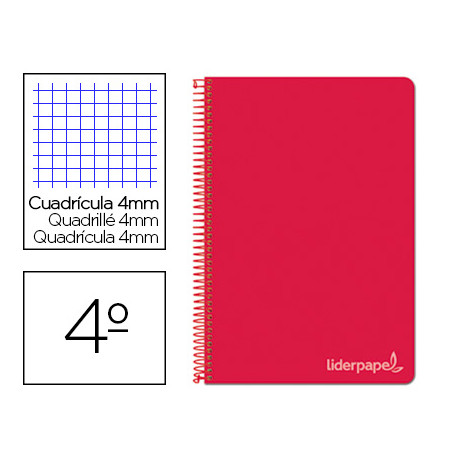 CUADERNO ESPIRAL LIDERPAPEL FOLIO WITTY TAPA DURA 80H 75GR CUADRO 4MM CON MARGEN COLOR ROJO