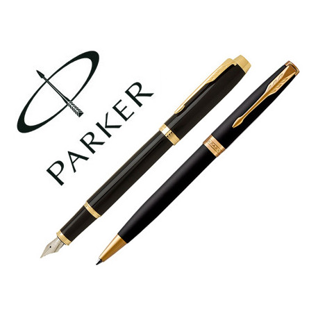 JUEGO PARKER DUO SONNET LACA NEGRA GT BOLIGRAFO + PLUMA CON PLUMIN ACERO INOXIDABLE