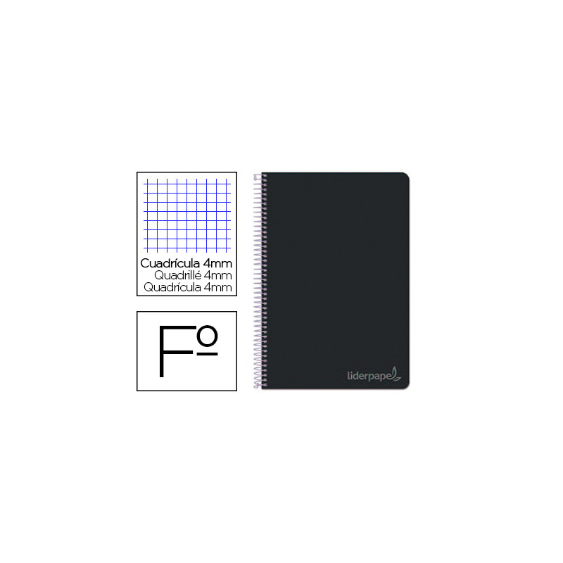 CUADERNO ESPIRAL LIDERPAPEL FOLIO WITTY TAPA DURA 80H 75GR CUADRO 4MM CON MARGEN COLOR NEGRO