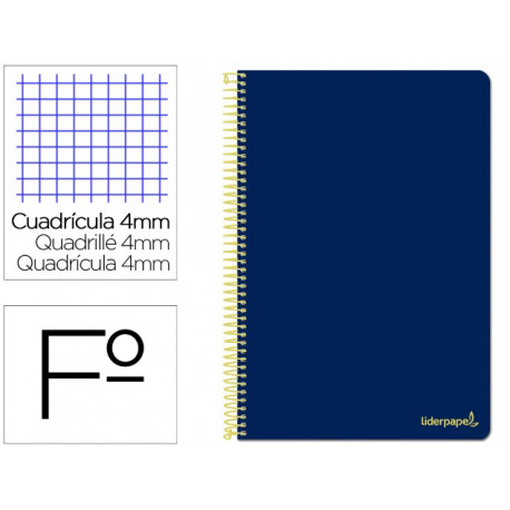 CUADERNO ESPIRAL LIDERPAPEL FOLIO SMART TAPA BLANDA 80H 60GR CUADRO 4MM CON MARGEN COLOR AZUL OSCURO