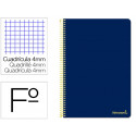 CUADERNO ESPIRAL LIDERPAPEL FOLIO SMART TAPA BLANDA 80H 60GR CUADRO 4MM CON MARGEN COLOR AZUL OSCURO