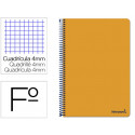 CUADERNO ESPIRAL LIDERPAPEL FOLIO SMART TAPA BLANDA 80H 60GR CUADRO 4MM CON MARGEN COLOR NARANJA