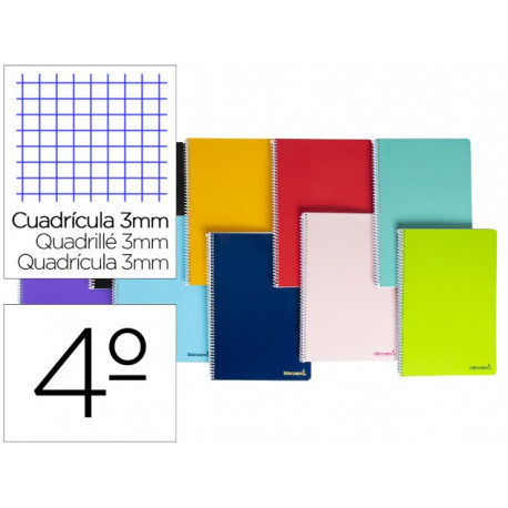 CUADERNO ESPIRAL LIDERPAPEL CUARTO SMART TAPA BLANDA 80H 60GR 3MM CON MARGEN COLORES SURTIDOS