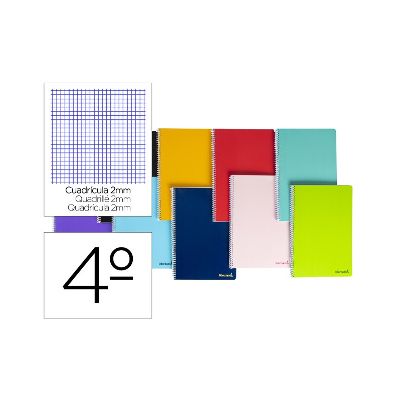 CUADERNO ESPIRAL LIDERPAPEL CUARTO SMART TAPA BLANDA 80H 60GR MILIMETRADO 2MM COLORES SURTIDOS