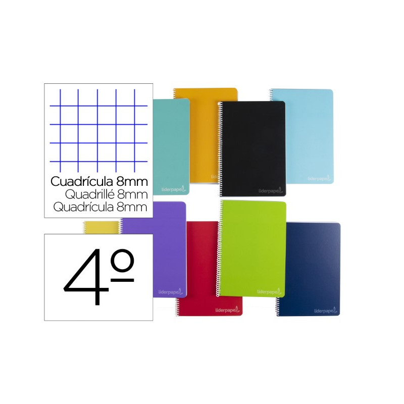 CUADERNO ESPIRAL LIDERPAPEL CUARTO WITTY TAPA DURA 80H 75GR CUADRO 8MM CON MARGEN COLORES SURTIDOS