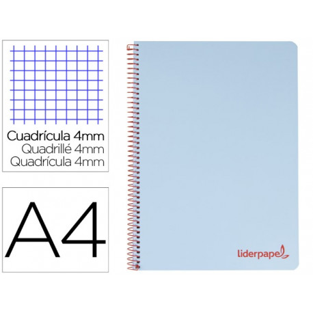 CUADERNO ESPIRAL LIDERPAPEL A4 WONDER TAPA PLASTICO 80H 90GR CUADRO 4MM CON MARGEN COLOR AZUL