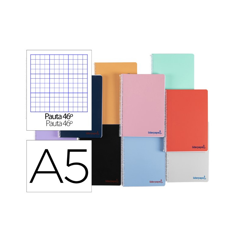 CUADERNO ESPIRAL LIDERPAPEL A5 WONDER TAPA PLASTICO 80H 90G RAYADO N.46 COLORES SURTIDOS