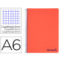 CUADERNO ESPIRAL LIDERPAPEL A6 MICRO WONDER TAPA PLASTICO 120H 90 GR CUADRO 5MM 4 BANDAS COLOR ROJO