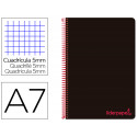 CUADERNO ESPIRAL LIDERPAPEL A7 MICRO WONDER TAPA PLASTICO 100H 90 GR CUADRO 5MM 4 BANDAS COLOR NEGRO