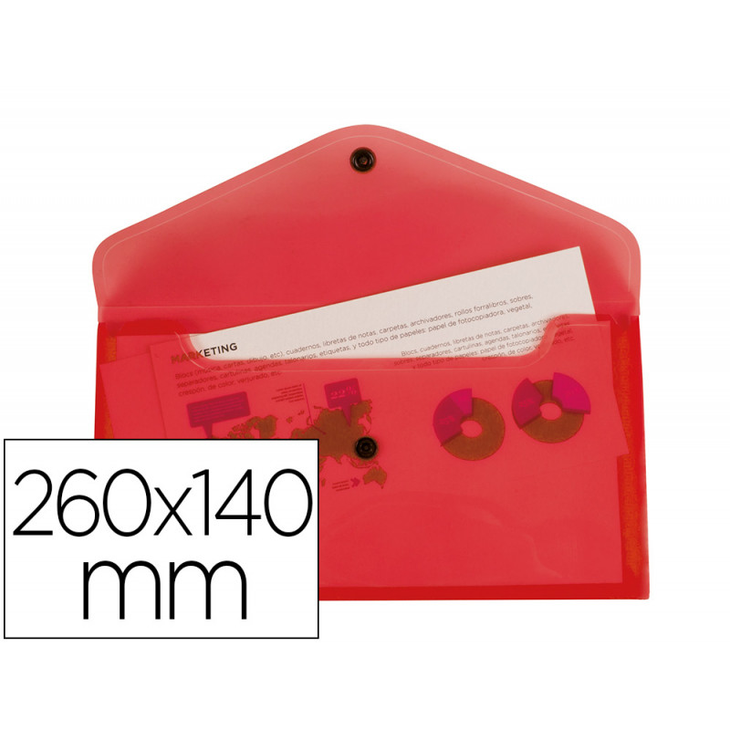 CARPETA LIDERPAPEL DOSSIER BROCHE POLIPROPILENO TAMAÑO SOBRE AMERICANO 260X140 MM ROJO TRANSLUCIDO