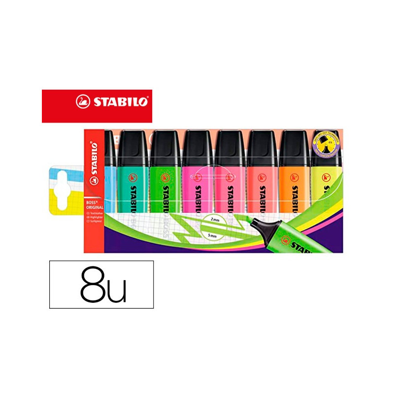 ROTULADOR STABILO BOSS FLUORESCENTE 70 ESTUCHE DE 8 UNIDADES COLORES SURTIDOS