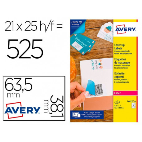 ETIQUETA ADHESIVA AVERY PERMANENTE PARA IMPRESORA LASER BLANCA 63,5X38,1 MM CAJA DE 525 UNIDADES