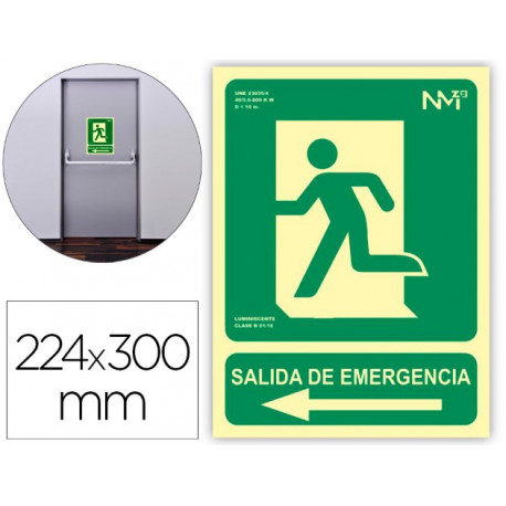 PICTOGRAMA ARCHIVO 2000 SALIDA DE EMERGENCIA IZQUIERDA PVC VERDE LUMINISCENTE 224X300 MM