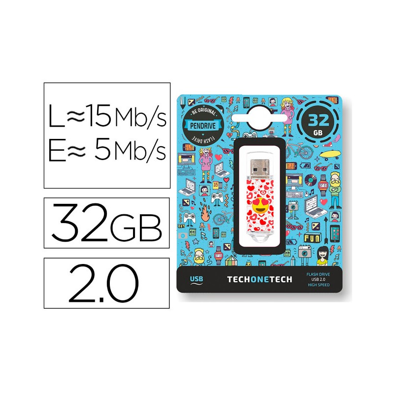 MEMORIA USB TECH ON TECH EMOJITECH HEART EYES 32 GB