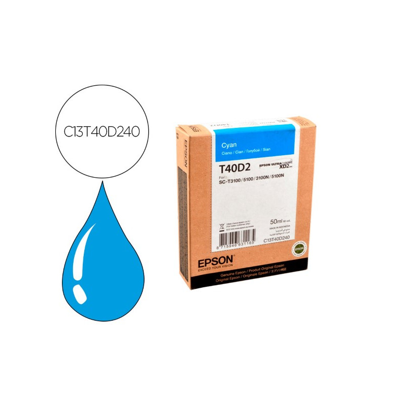 INK-JET EPSON ULTRACHROME XD2 CIAN T40D240 SC-T3100 / SC-T5100 50 ML