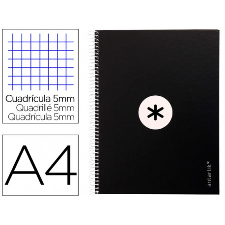 CUADERNO ESPIRAL LIDERPAPEL A4 MICRO ANTARTIK TAPA FORRADA 80H 90 GR CUADRO 5MM 1 BANDA 4 TALADROS N