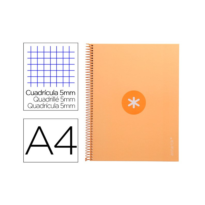 CUADERNO ESPIRAL LIDERPAPEL A4 MICRO ANTARTIK TAPA FORRADA 80H 90 GR CUADRO 5MM 1 BANDA 4 TALADROS A