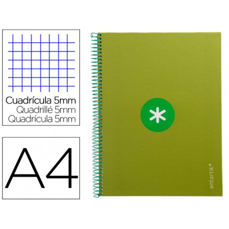 CUADERNO ESPIRAL LIDERPAPEL A4 MICRO ANTARTIK TAPA FORRADA 80H 90 GR CUADRO 5MM 1 BANDA 4 TALADROS V