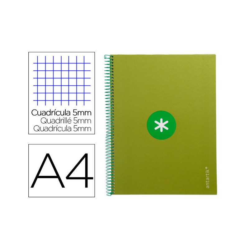 CUADERNO ESPIRAL LIDERPAPEL A4 MICRO ANTARTIK TAPA FORRADA 80H 90 GR CUADRO 5MM 1 BANDA 4 TALADROS V