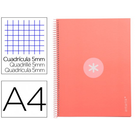 CUADERNO ESPIRAL LIDERPAPEL A4 MICRO ANTARTIK TAPA FORRADA 80H 90 GR CUADRO 5MM 1 BANDA 4 TALADROS R