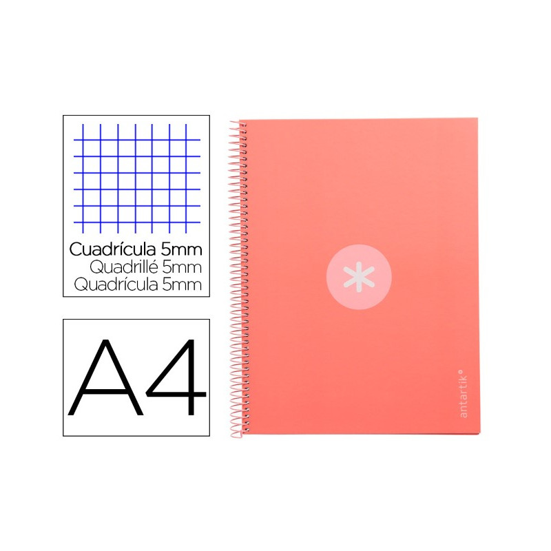 CUADERNO ESPIRAL LIDERPAPEL A4 MICRO ANTARTIK TAPA FORRADA 80H 90 GR CUADRO 5MM 1 BANDA 4 TALADROS R