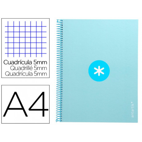 CUADERNO ESPIRAL LIDERPAPEL A4 MICRO ANTARTIK TAPA FORRADA 80H 90 GR CUADRO 5MM 1 BANDA 4 TALADROS C