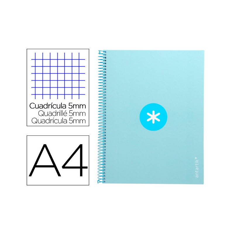 CUADERNO ESPIRAL LIDERPAPEL A4 MICRO ANTARTIK TAPA FORRADA 80H 90 GR CUADRO 5MM 1 BANDA 4 TALADROS C