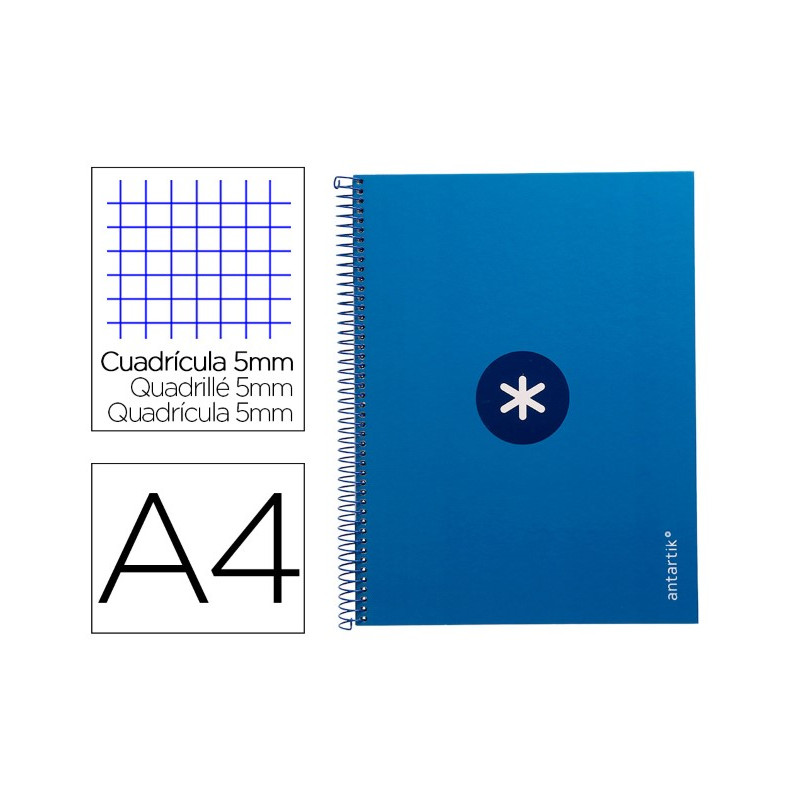 CUADERNO ESPIRAL LIDERPAPEL A4 MICRO ANTARTIK TAPA FORRADA 80H 90 GR CUADRO 5MM 1 BANDA 4 TALADROS A