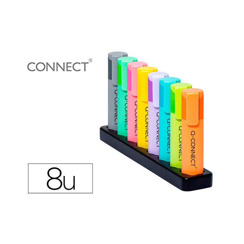 ROTULADOR Q-CONNECT FLUORESCENTE PASTEL PUNTA BISELADA ESTUCHE DE SOBREMESA 8 COLORES SURTIDOS