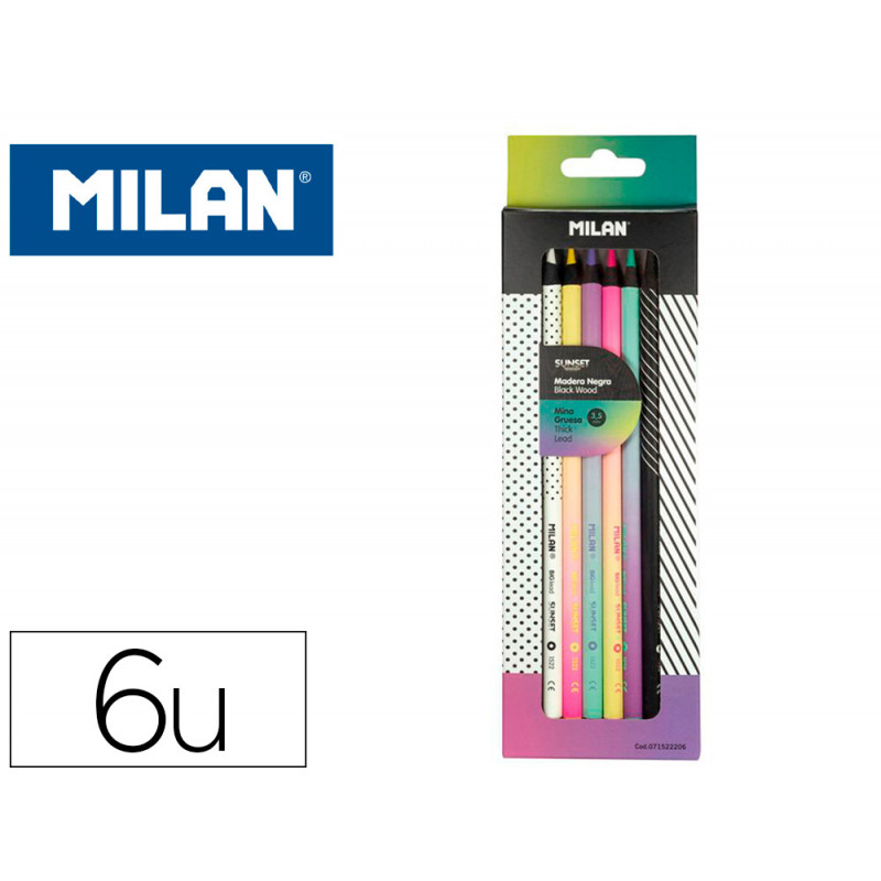 LAPICES DE COLORES MILAN SUNSET MINA GRUESA 3,5 MM CAJA DE 6 UNIDADES COLORES SURTIDOS