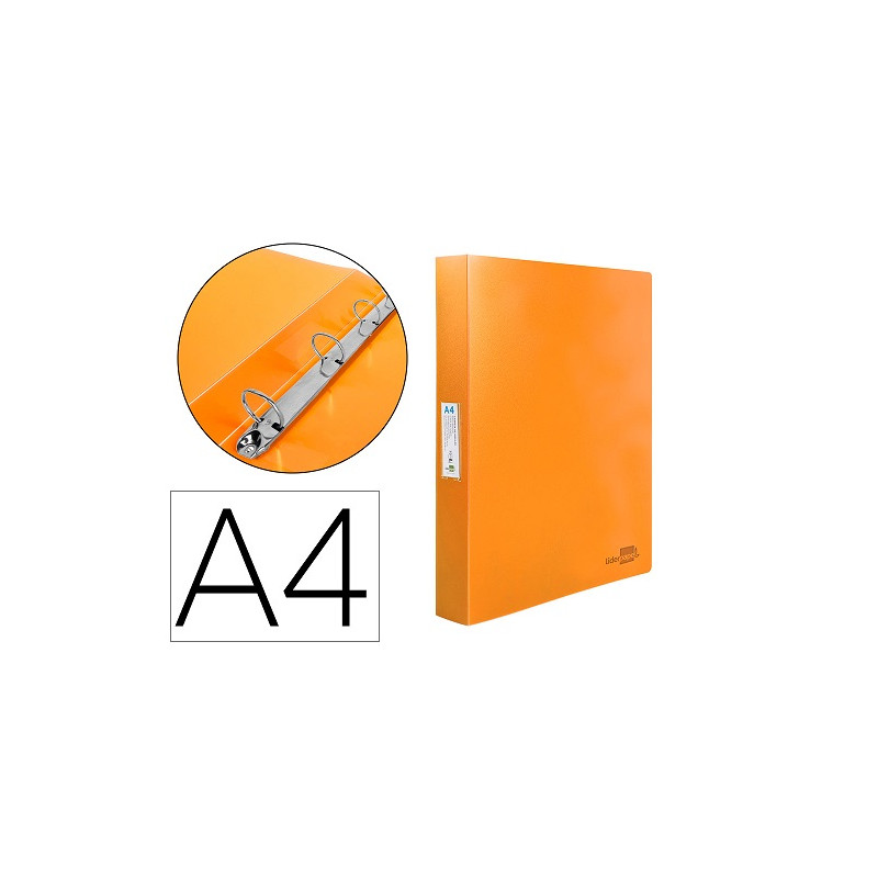 CARPETA LIDERPAPEL 4 ANILLAS MIXTAS 40 MM POLIPROPILENO DIN A4 NARANJA FLUOR OPACO